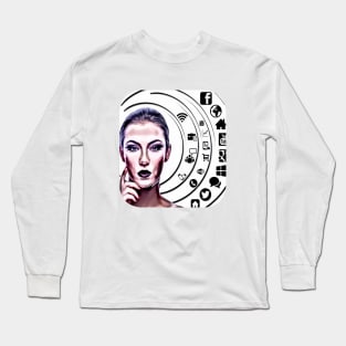 Woman serious social network make money Long Sleeve T-Shirt